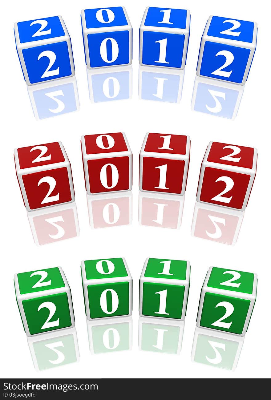 2012 cubes in blue, red and green