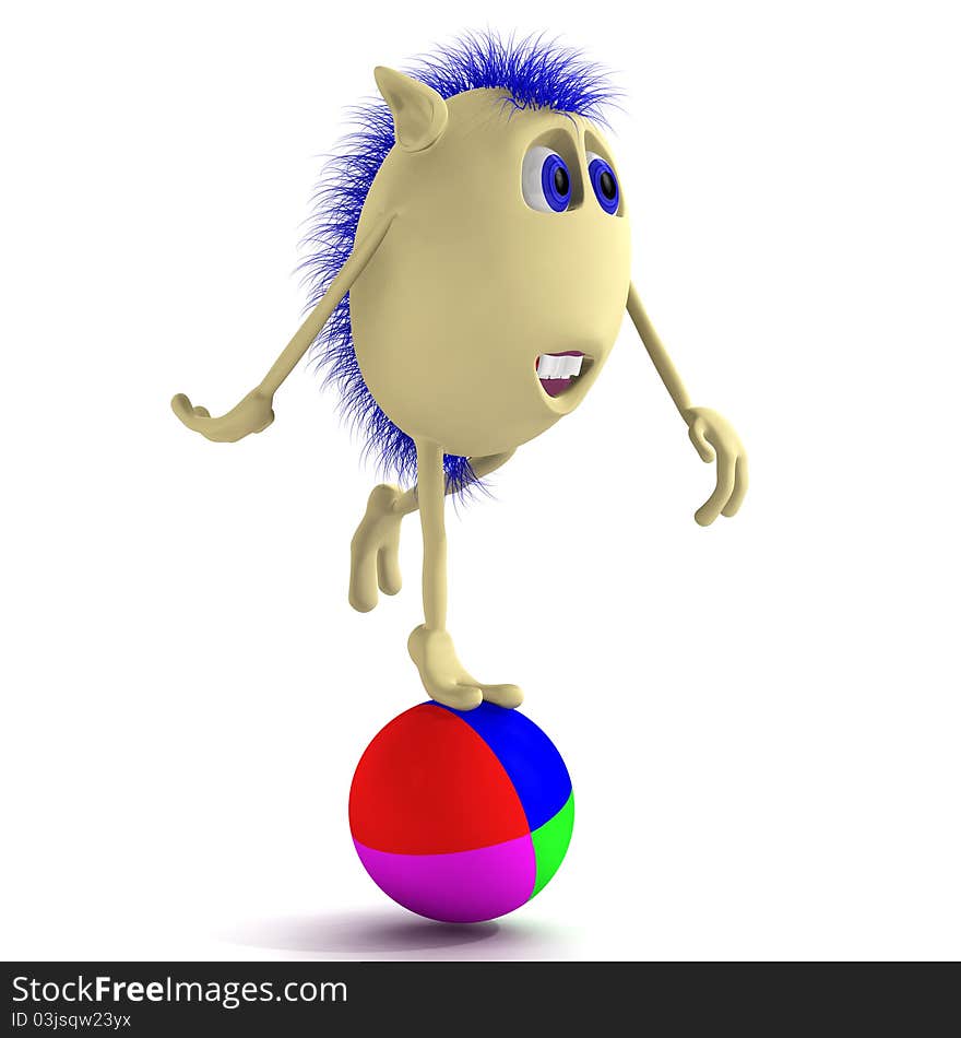 Blue Haired 3D Puppet Balancing On Ball