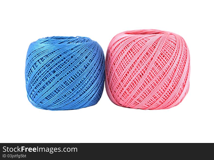 Blue And Pink Thread Ball Isolated