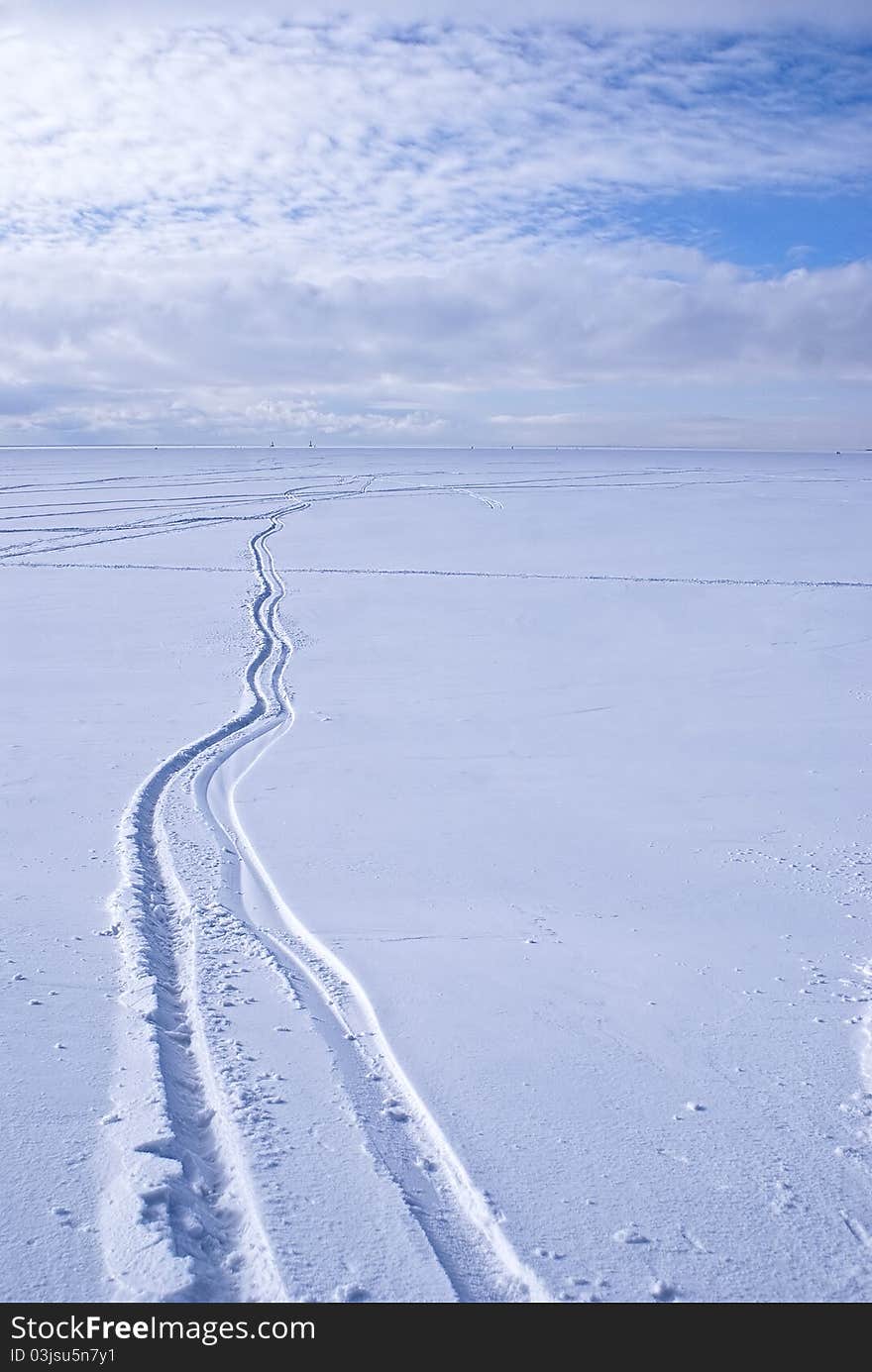 Ski trails in the snow