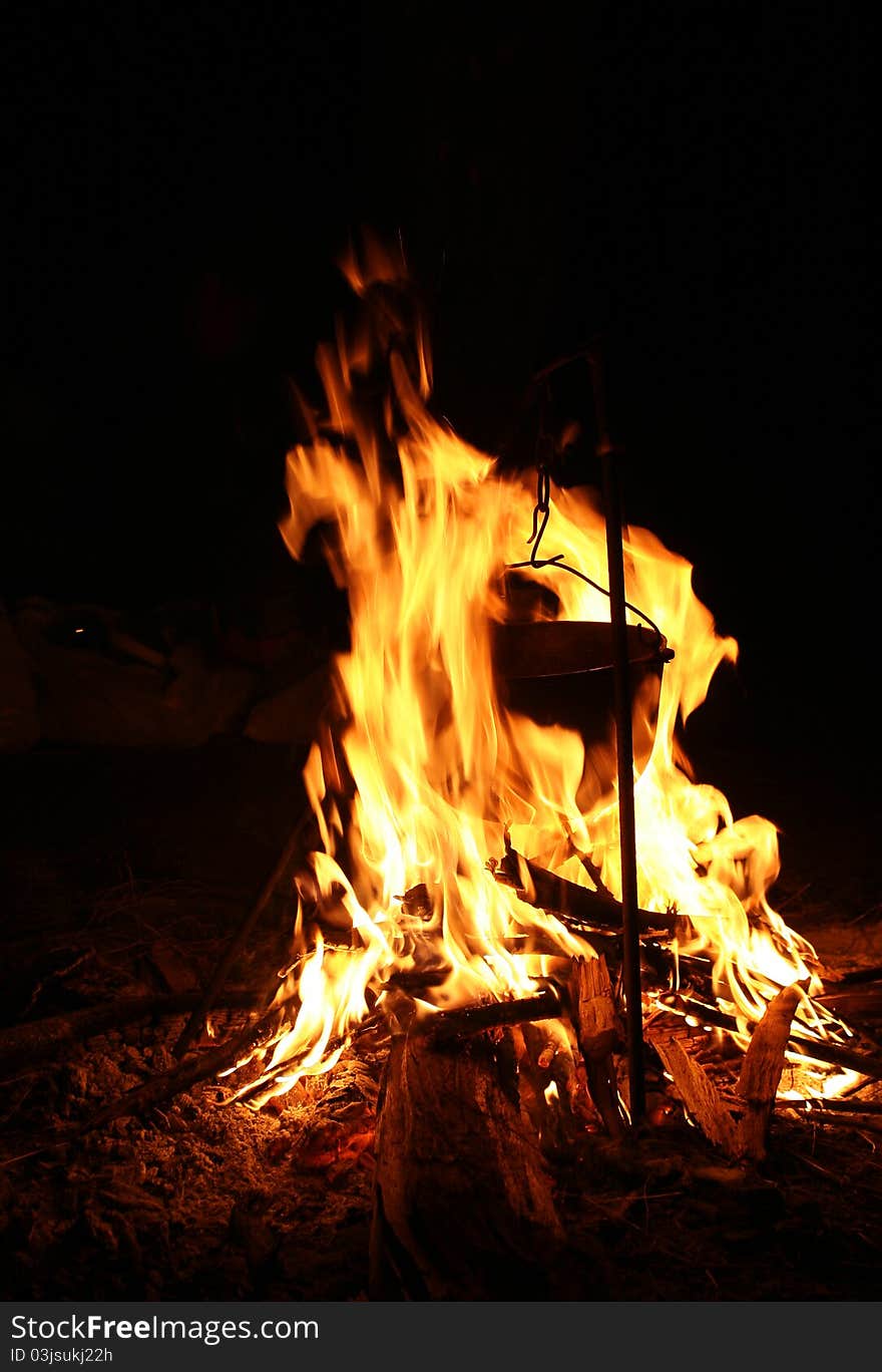 Fire photo on a black background at night