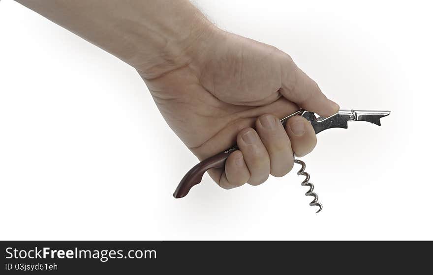 Corkscrew isolated on a white background. Studio photo (clippin path)