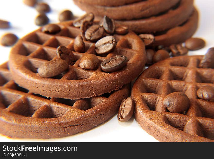 Cookies And Coffee Grains Close Up