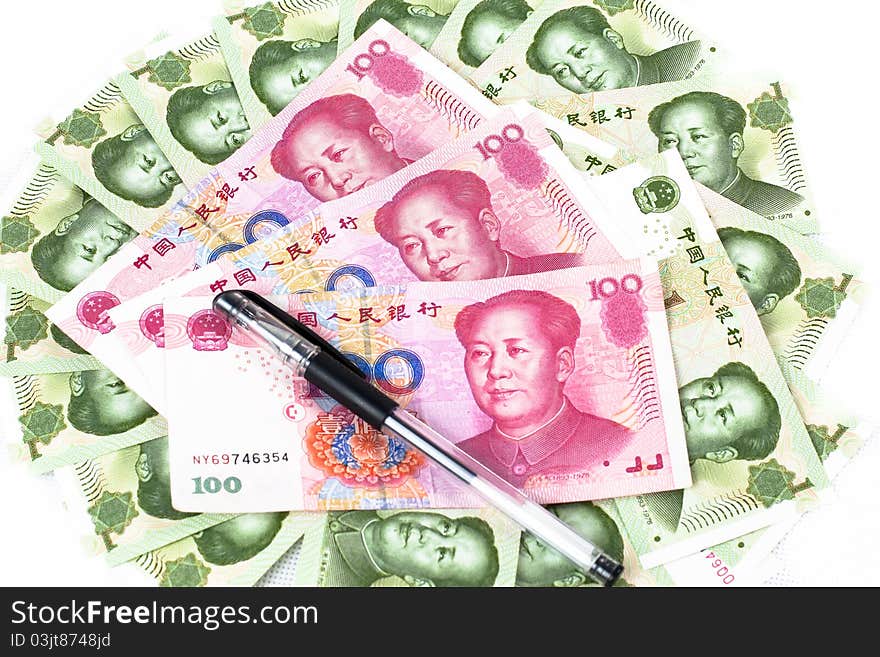 Chinese currency,1 and 100 yuan. Chinese currency,1 and 100 yuan