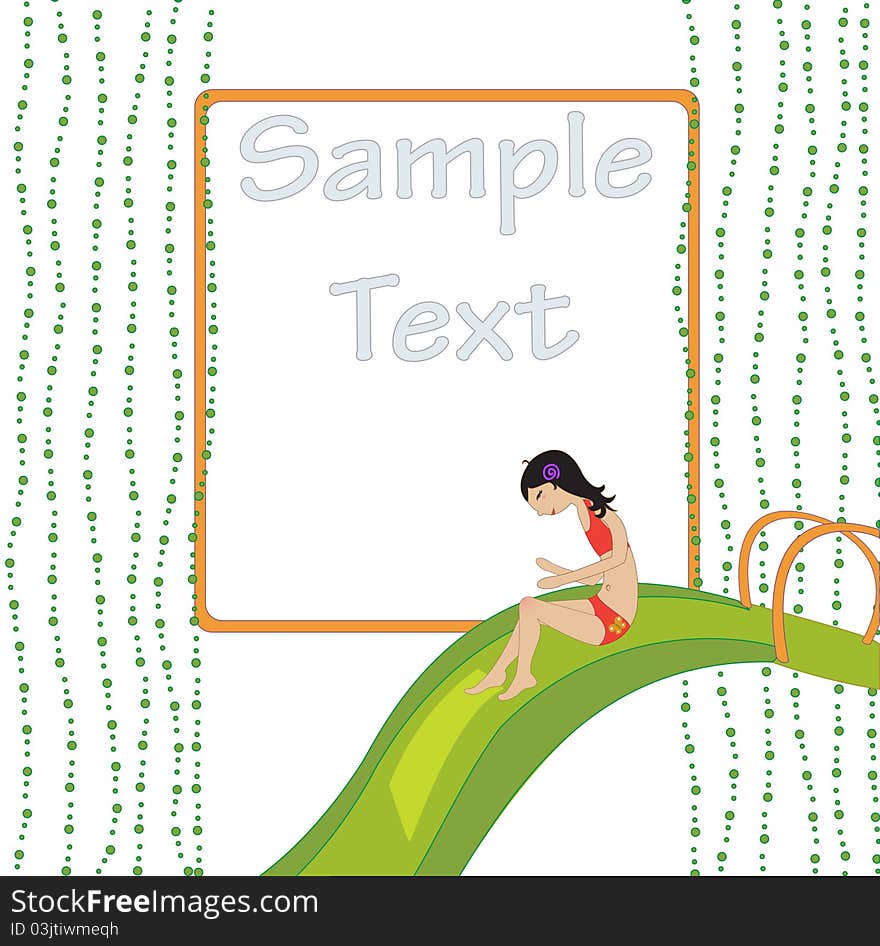 Vector Illustration of funny Kiddie style design summer background with Attractive girl on the waterslide