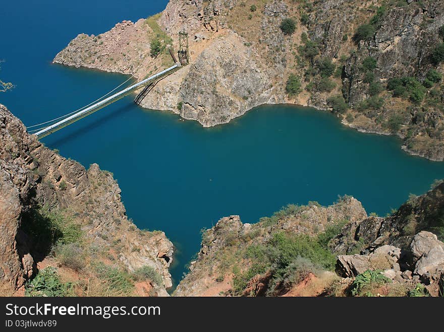 This mountain lake is called a lake of donkeys. It is situated in Uzbekistan mountains, the mountain system of Pamir and Tien Shan. This is a part of a huge lake with different name.