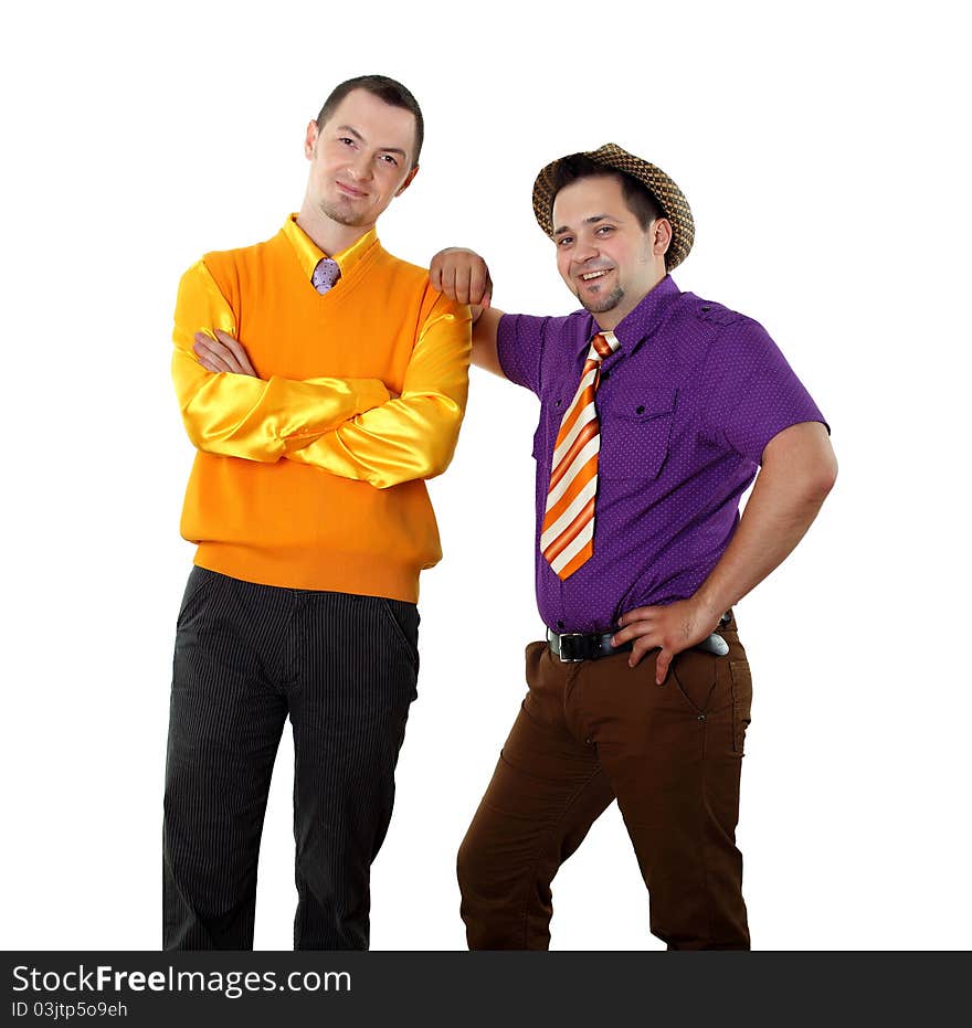 Two young man in bright colour wear