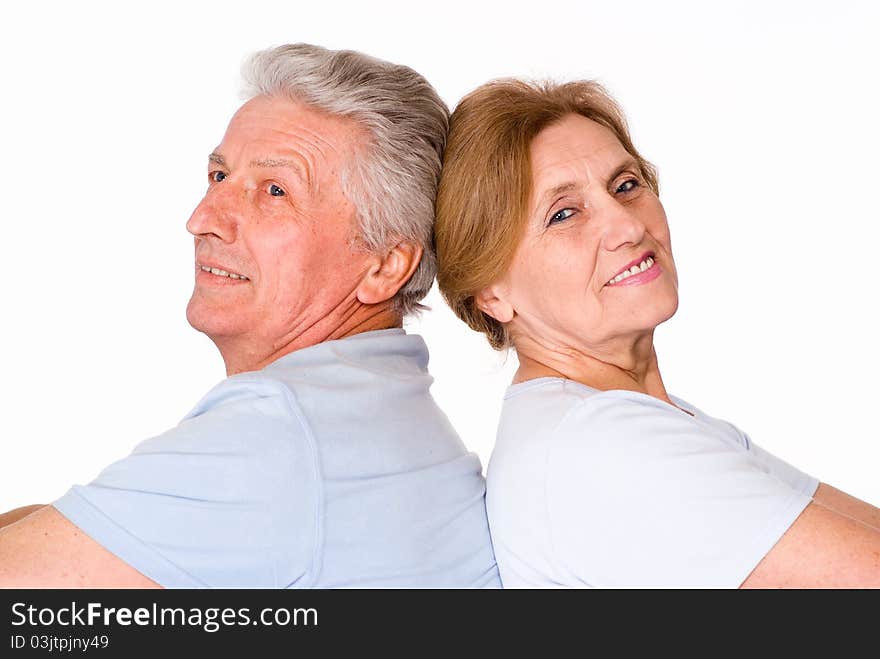 Happy elderly couple on a white background. Happy elderly couple on a white background