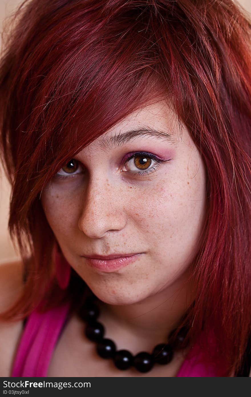 Close up portrait with the young girl