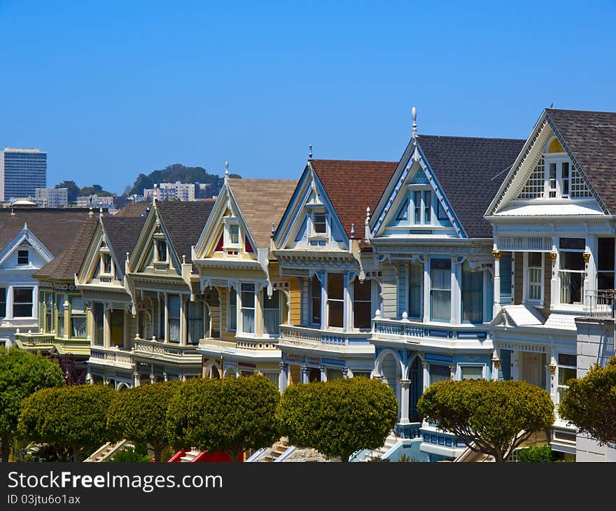 Famous Victorian row houses on Steiner Street in San Francisco. Famous Victorian row houses on Steiner Street in San Francisco