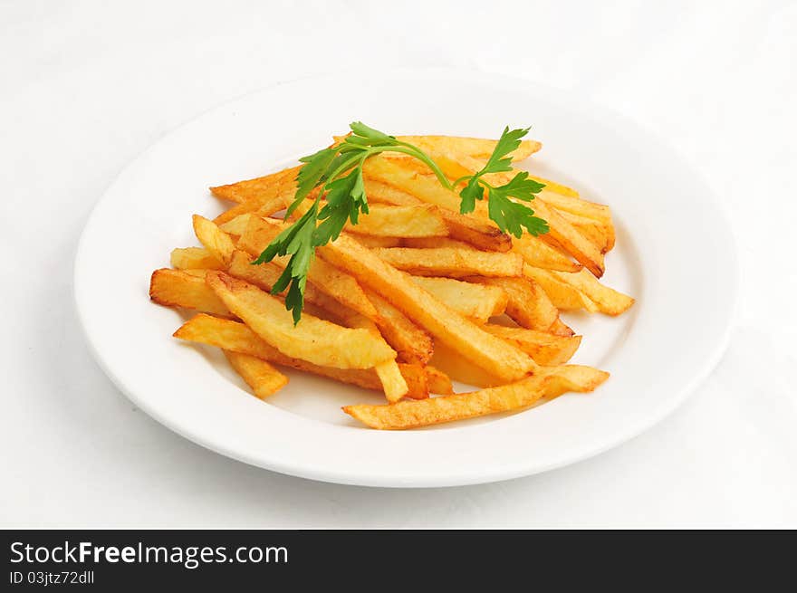 French fries on a white plate