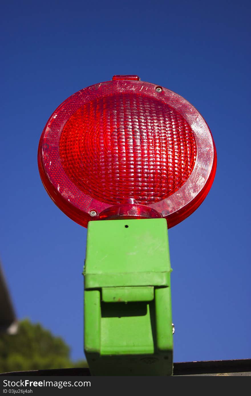 Danger red light on a road construction site. Danger red light on a road construction site