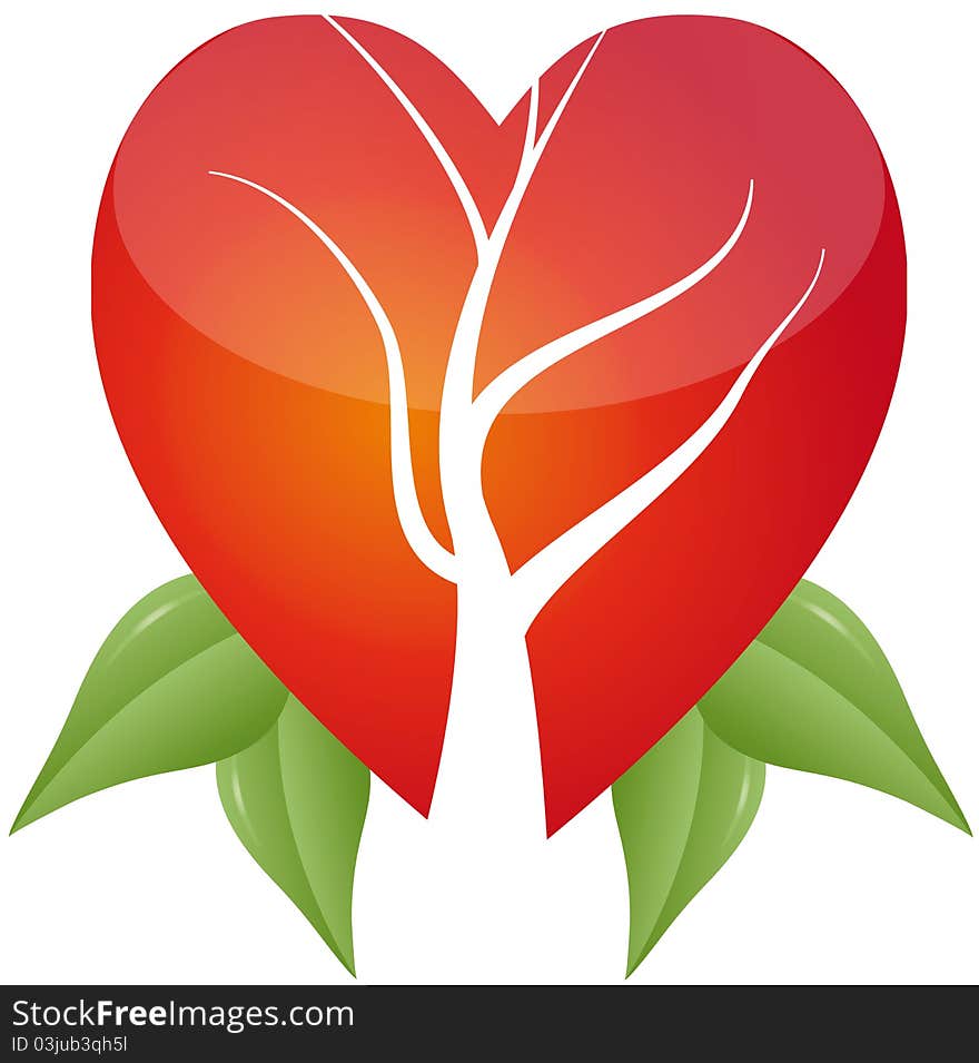 Tree In Heart With Leafs