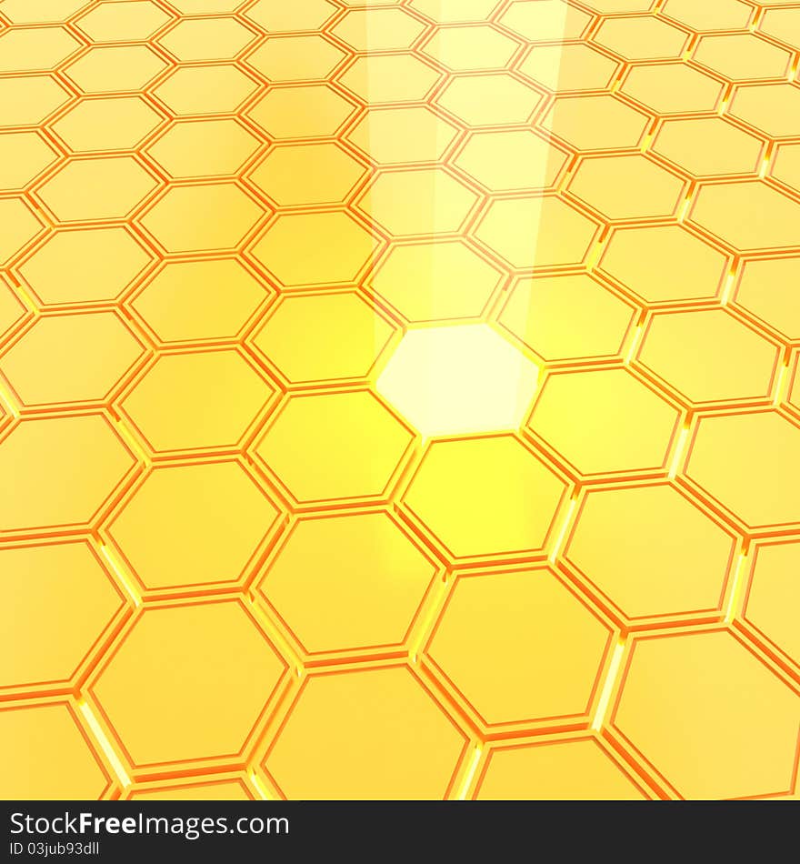 Abstract golden honeycombs. 3d render illustration