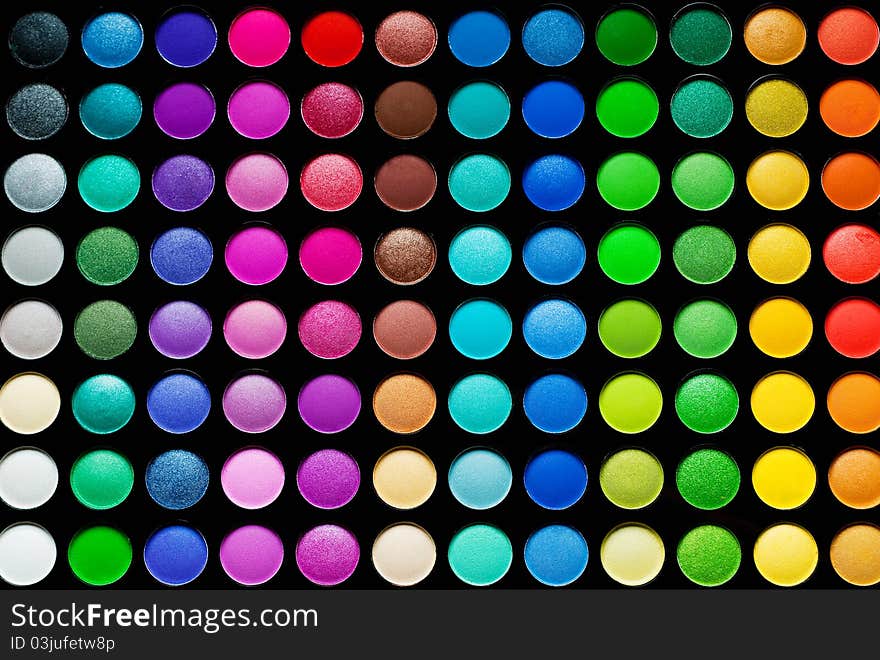 Palette of colorful eye shadows