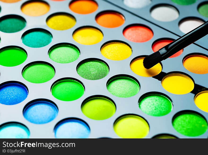 Palette of colorful eye shadows