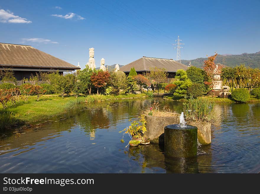 View on Japanese pond in Toyama prefecture, Japan