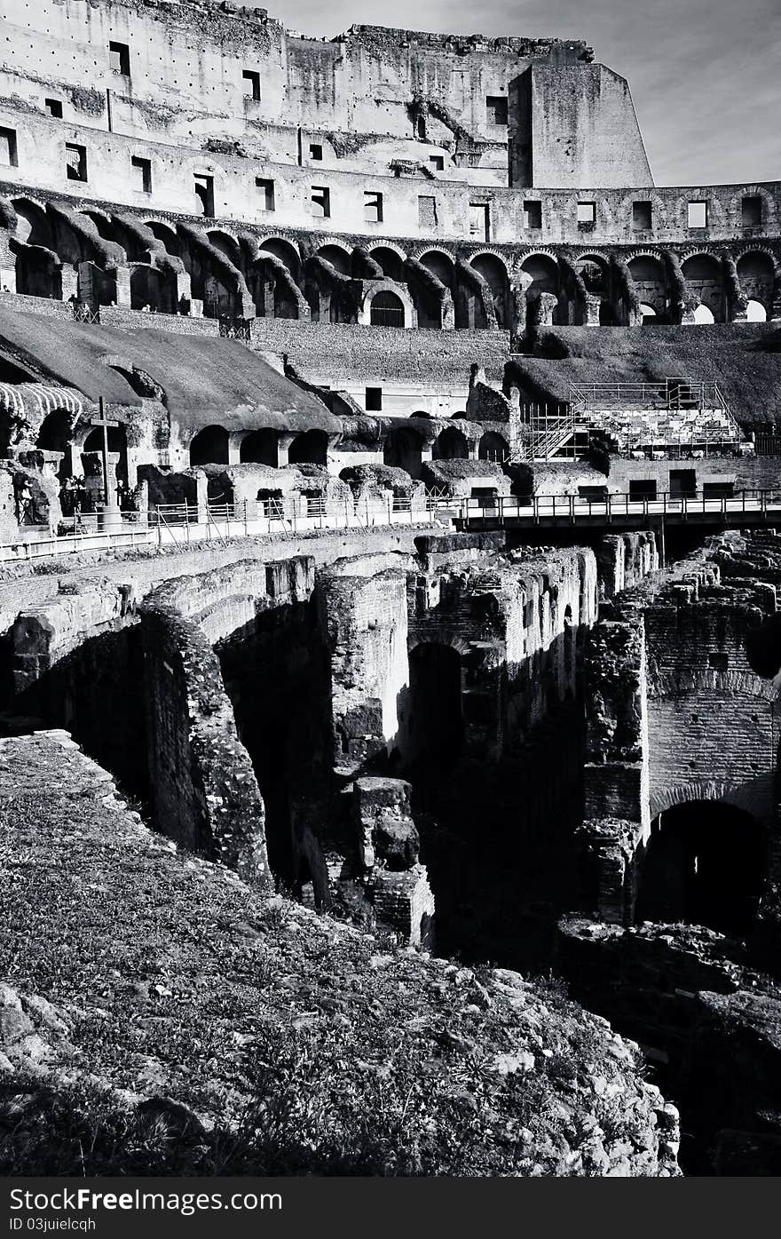 Inside the Colosseum in Rome.