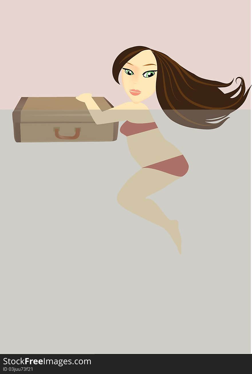 Vector editable illustration of girl swimming in the pure water in the ocean. Vector editable illustration of girl swimming in the pure water in the ocean