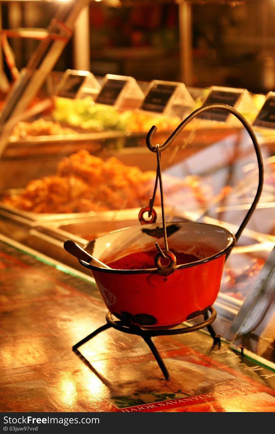 Paprika powder in red bowl