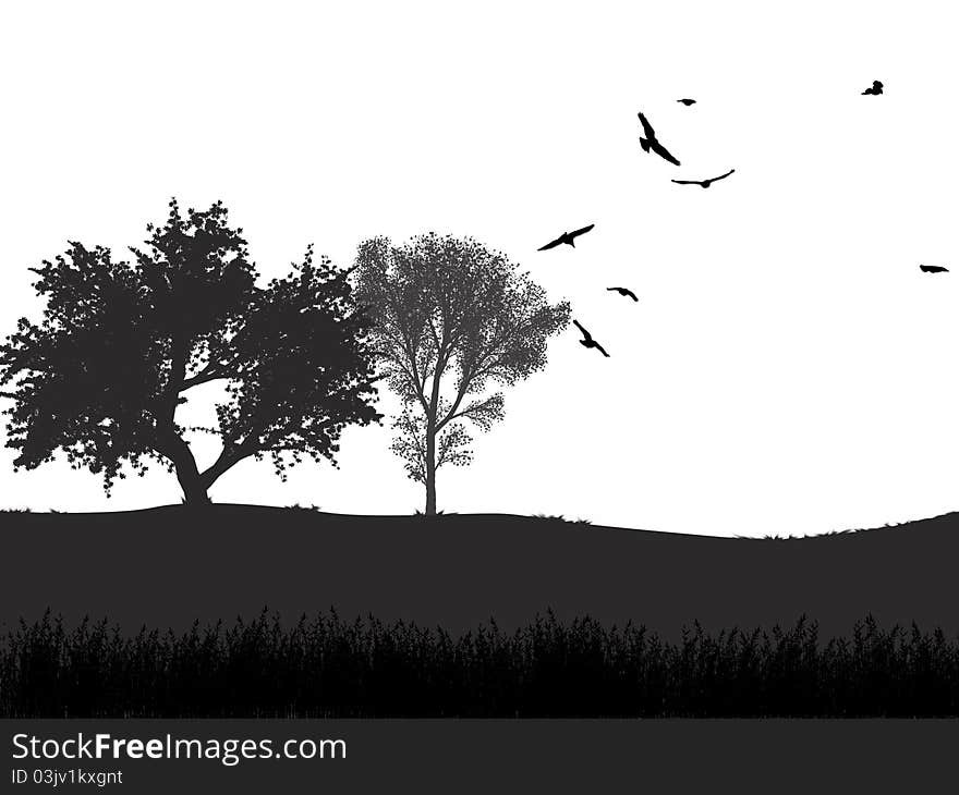 Abstract nature tree and bird background. Abstract nature tree and bird background