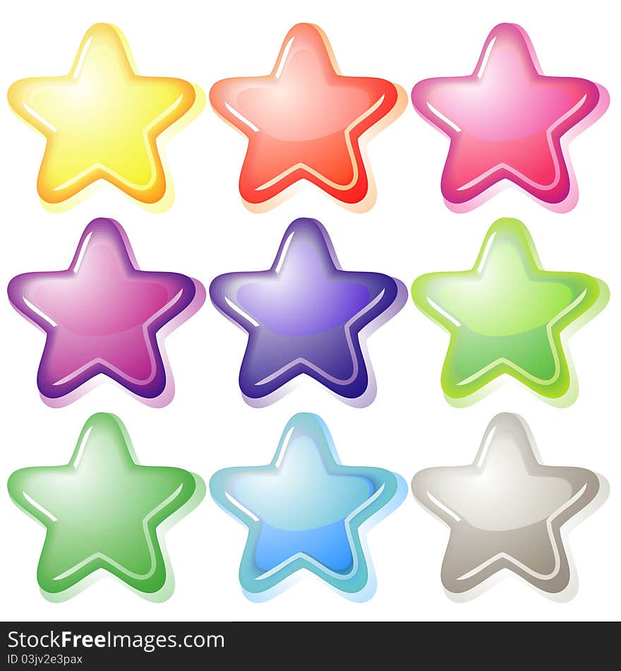 Set of nine soft colorful jelly stars with shadows. Set of nine soft colorful jelly stars with shadows