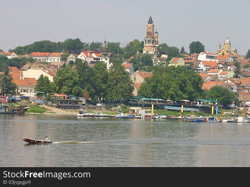 Zemun city from Danube river, Serbia