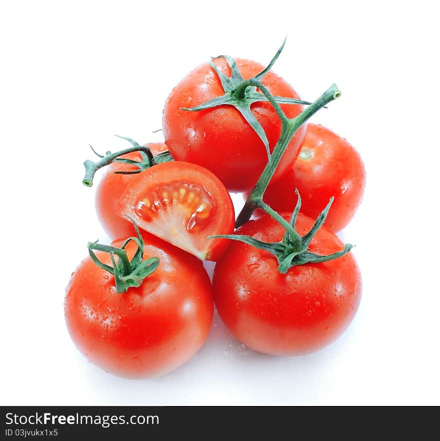 Branch of tomato isolated on white background