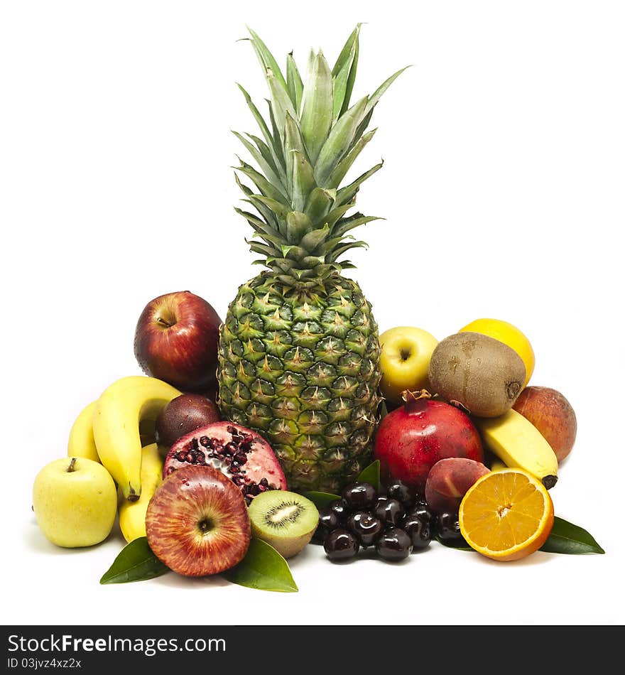 Large Fruit Still-life isolated on white background