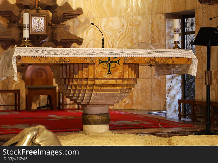 Interior of The Church of All Nations or Basilica of the Agony, Roman Catholic church near the Garden of Gethsemane at the Mount of Olives in Jerusalem, Israel