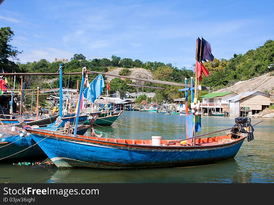 Fishing boats in the river . Thailand . Fishing boats in the river . Thailand .