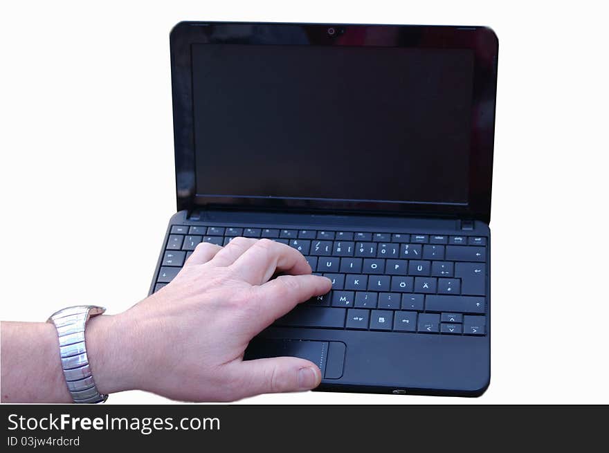 Notebook With Hand And Black Screen