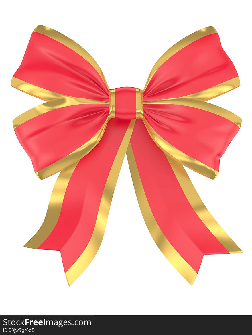 Red ribbons with golden stripes over white background