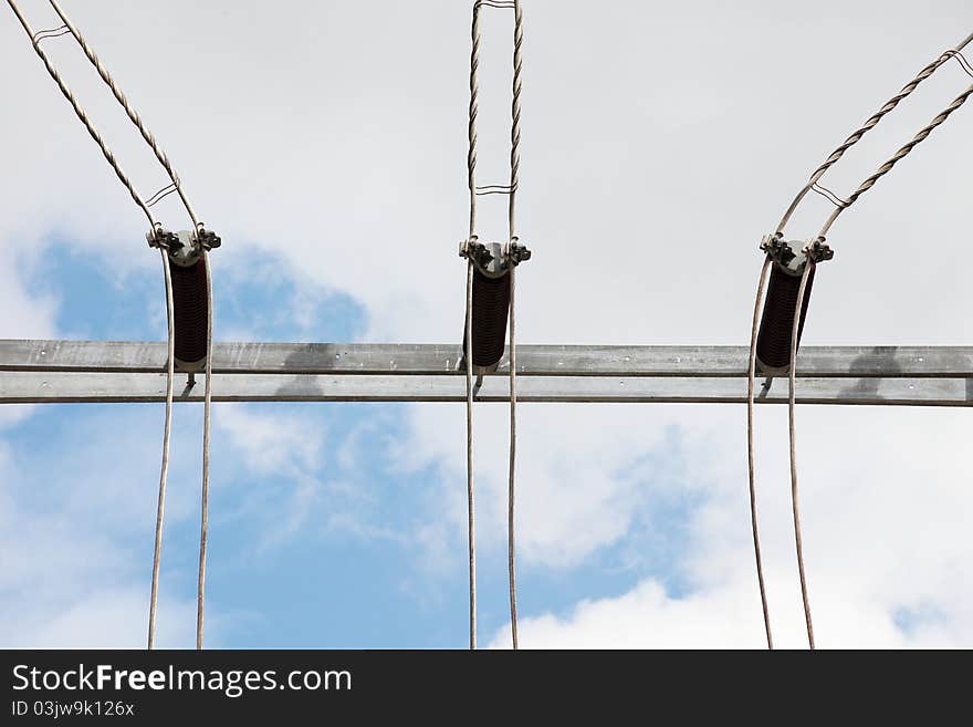 Power transmission towers with electric power lines