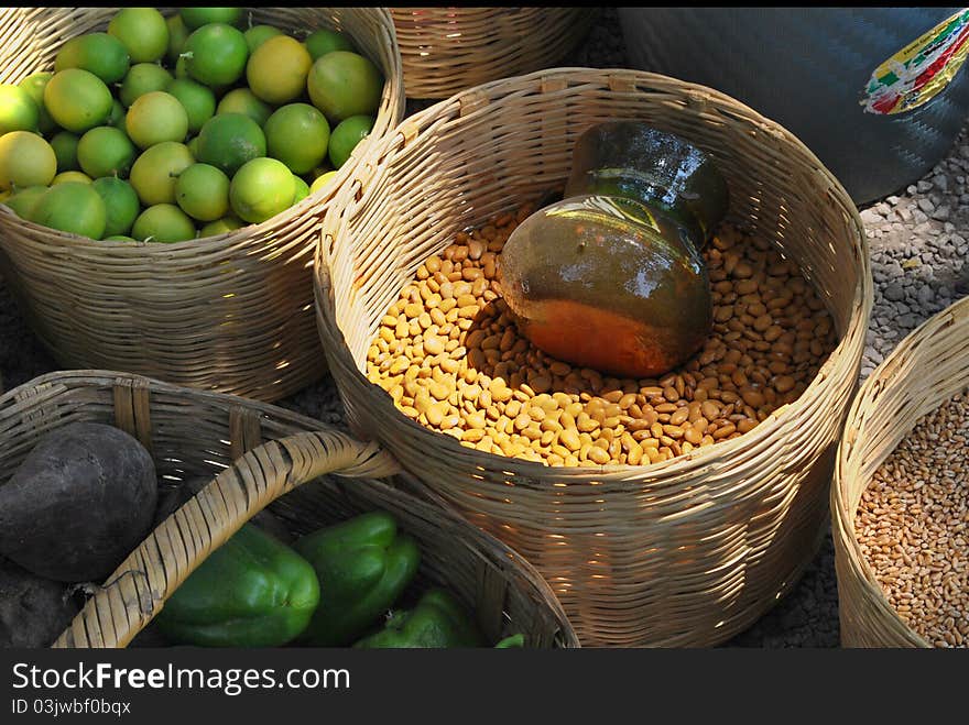 Fruit, grains and vegetables in local market. Fruit, grains and vegetables in local market