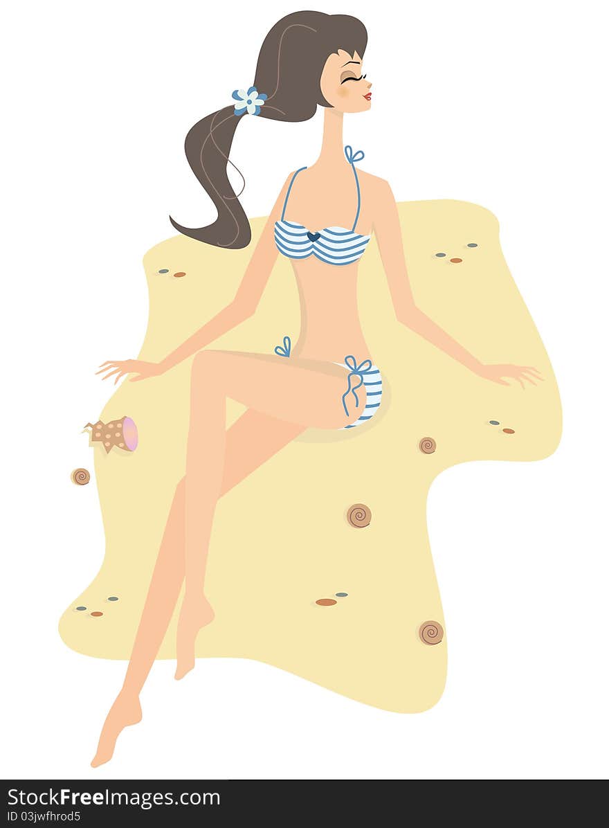 Illustration of girl and striped swimwear