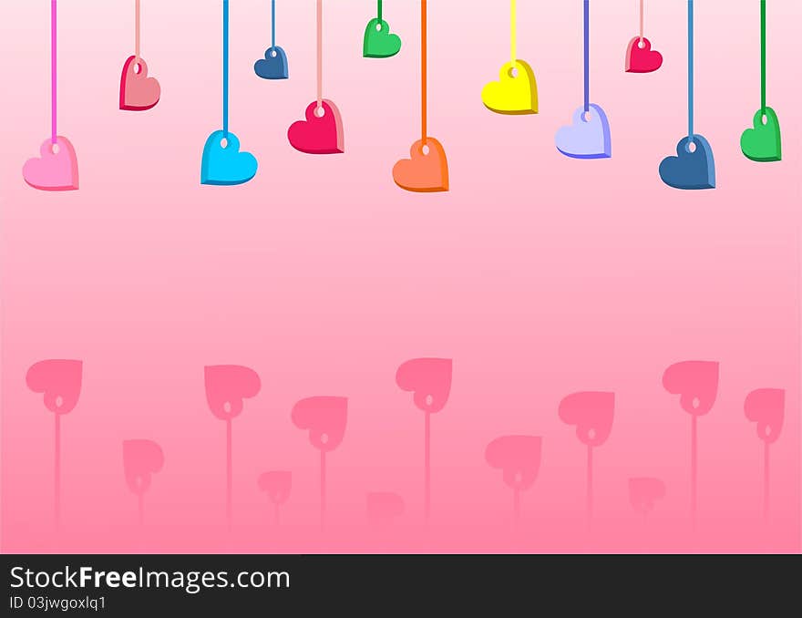 Coloured hearts on pendants .Illustration