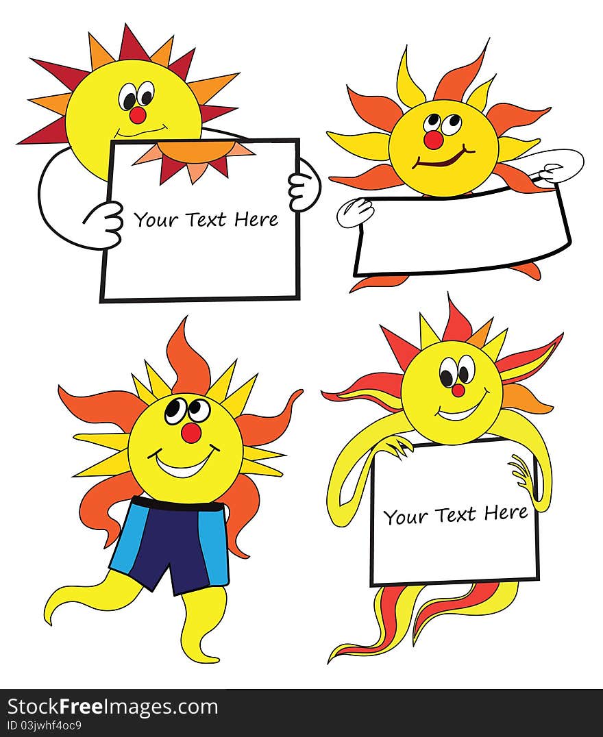 Vector Sun Characters collection with Signboard for your text