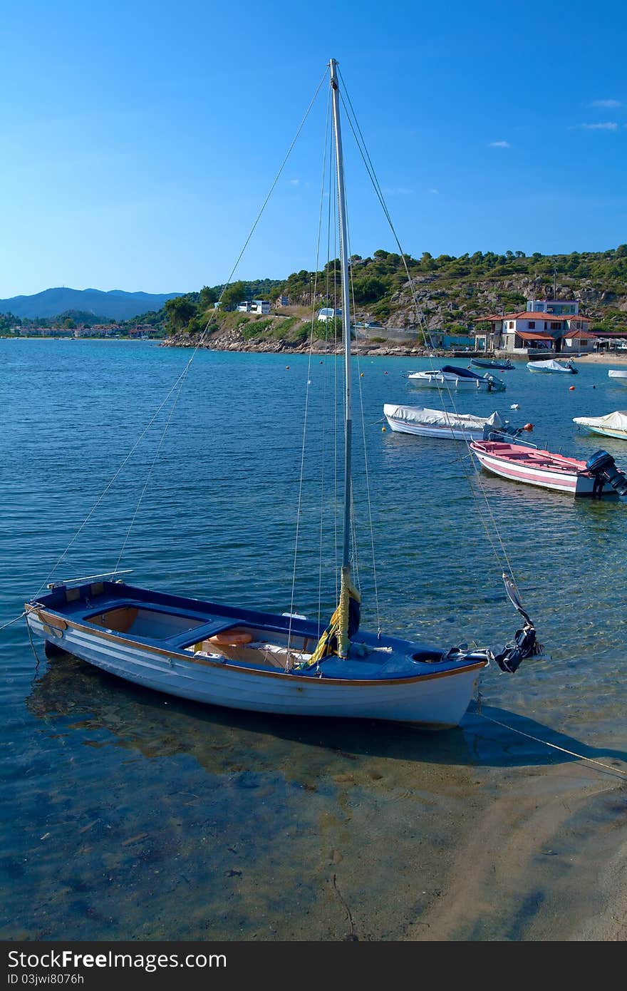 Boats near Ouranopolis, Athos Peninsula, Mount Athos, Chalkidiki, Greece. Boats near Ouranopolis, Athos Peninsula, Mount Athos, Chalkidiki, Greece