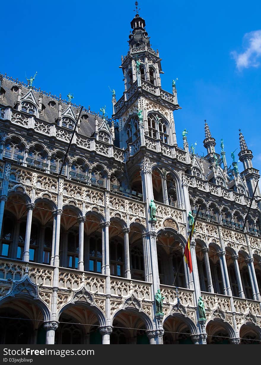 Wide daylight shot with clear blue sky - Kings house on the Grand Place, Brussels, Belgium. Wide daylight shot with clear blue sky - Kings house on the Grand Place, Brussels, Belgium