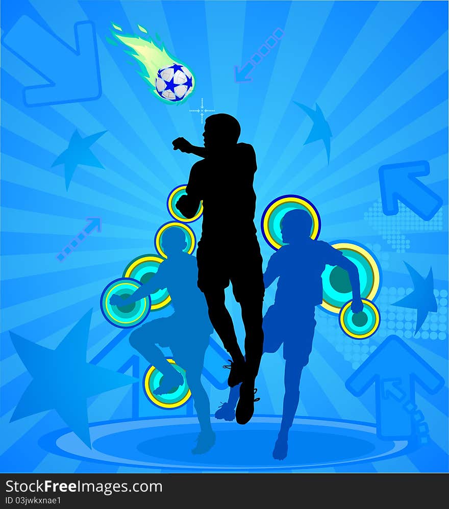 Soccer Players On The Blue Abstract Background