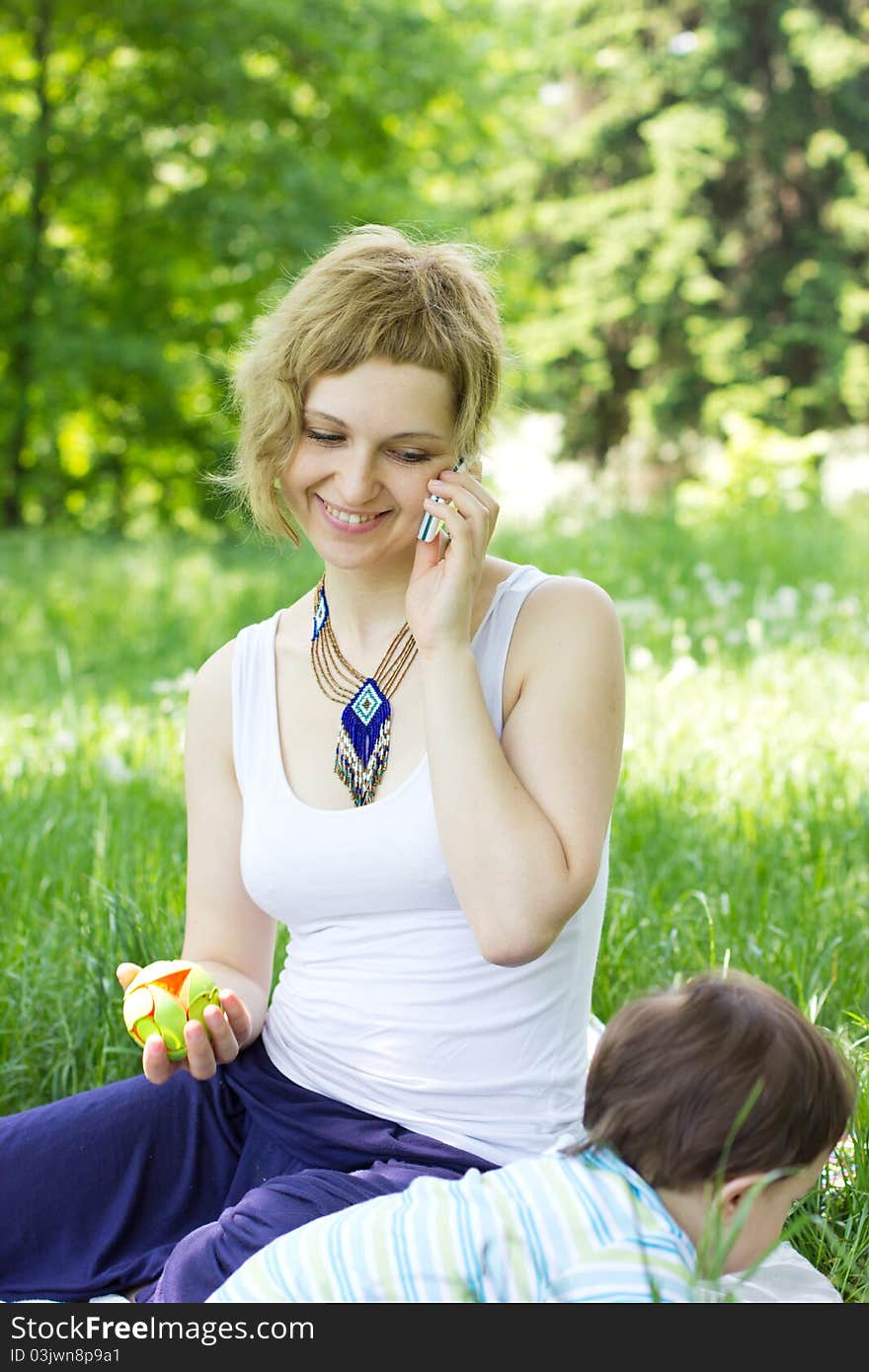 Mother with son relaxing outdoor