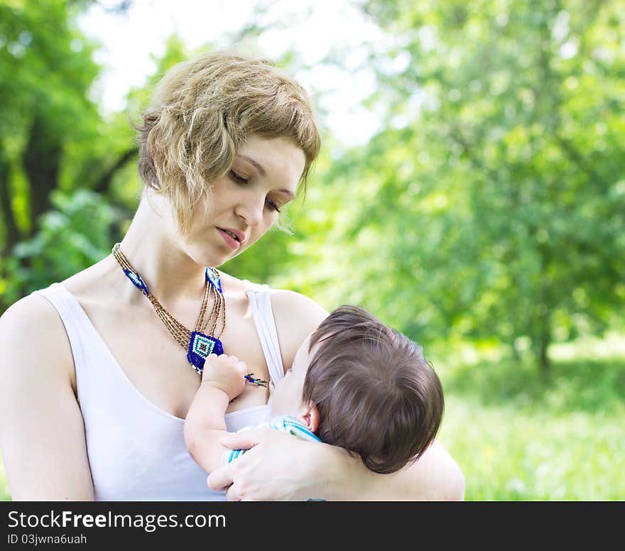 Mother with son relaxing outdoor