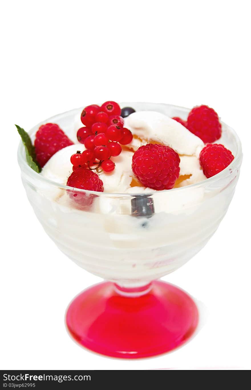 Ice Cream With Berries Over White