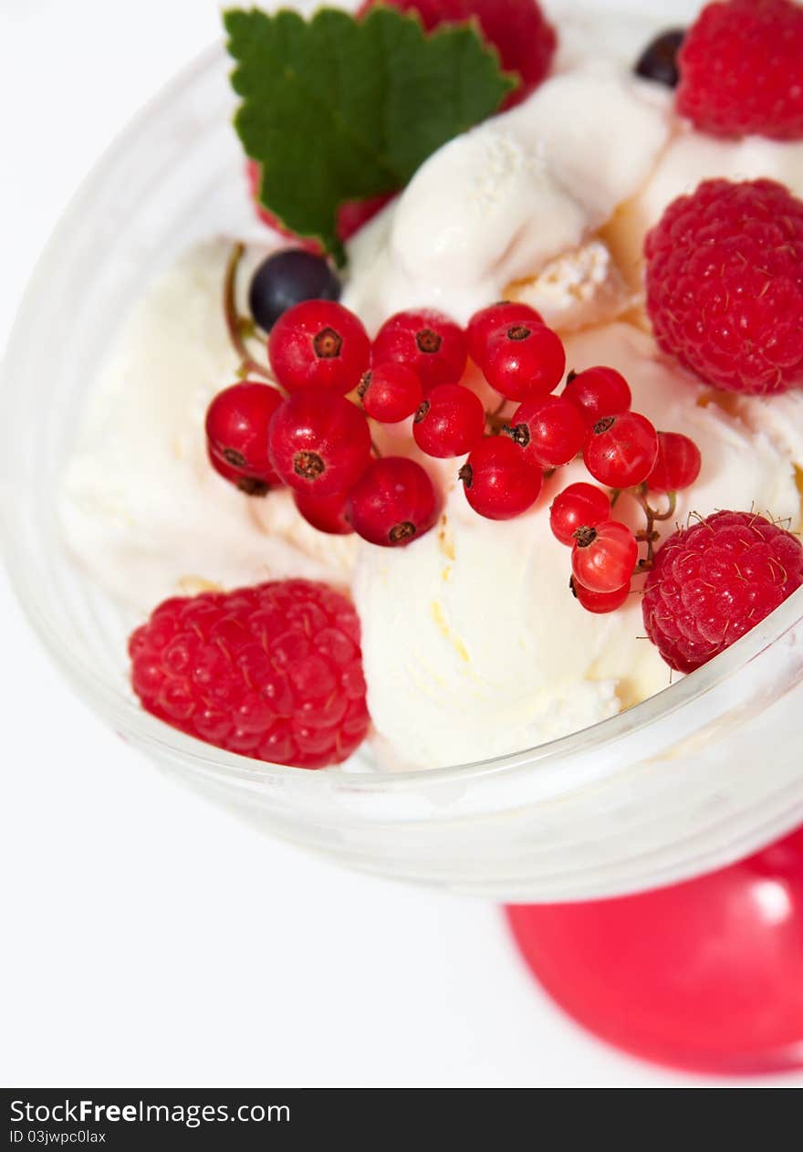 Ice cream with raspberries and currants. Ice cream with raspberries and currants