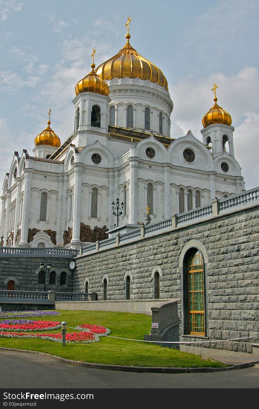 The Cathedral of Christ the Saviour is a Church in Moscow, Russia, on the bank of the Moskva River, a few blocks west of the Kremlin. With an overall height of 105 metres (344 ft), it is the tallest Orthodox church in the world.