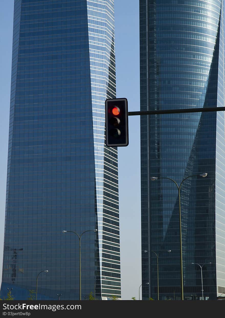 Red Light in Financial District - Cuatro Torres in Madrid