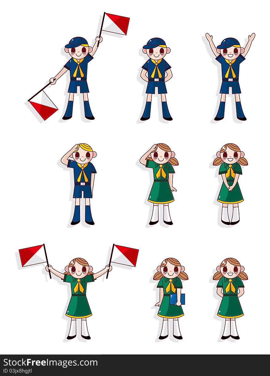 Cartoon Boy/girl Scout Icon Set