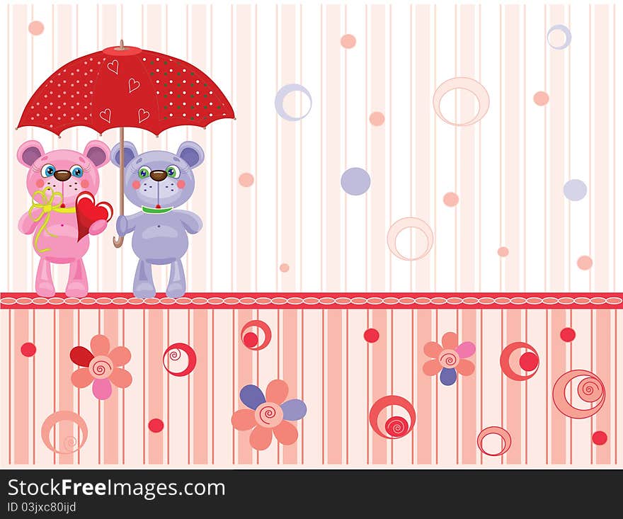 Valentine day, background with bears, red -pink colors.