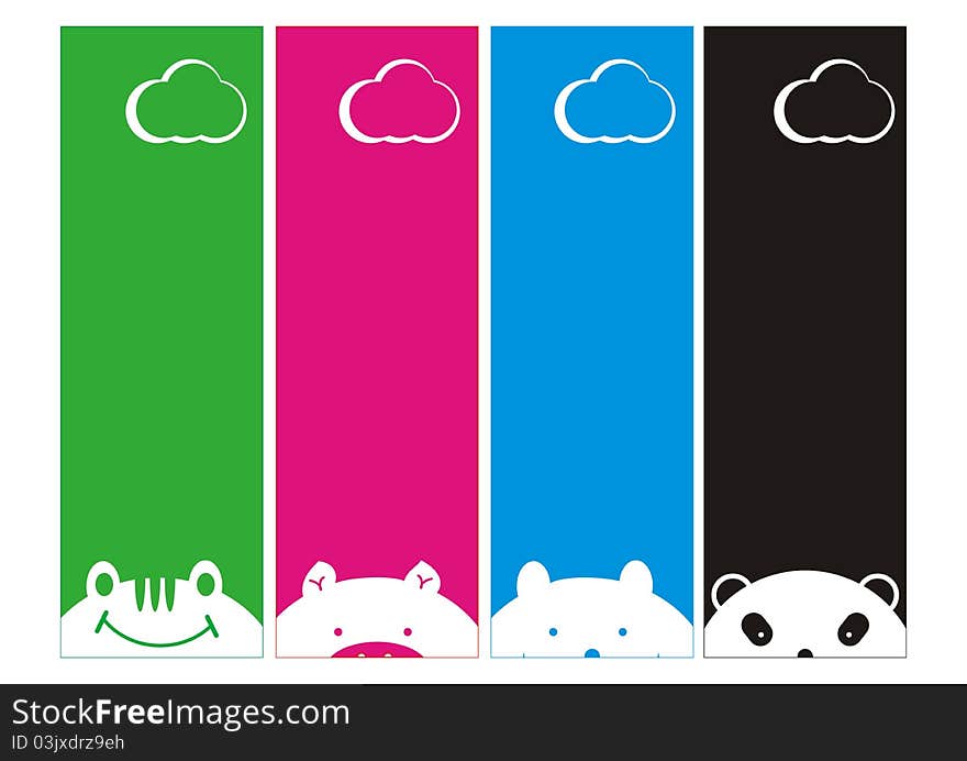 The card of frog pig bear and panda cloud